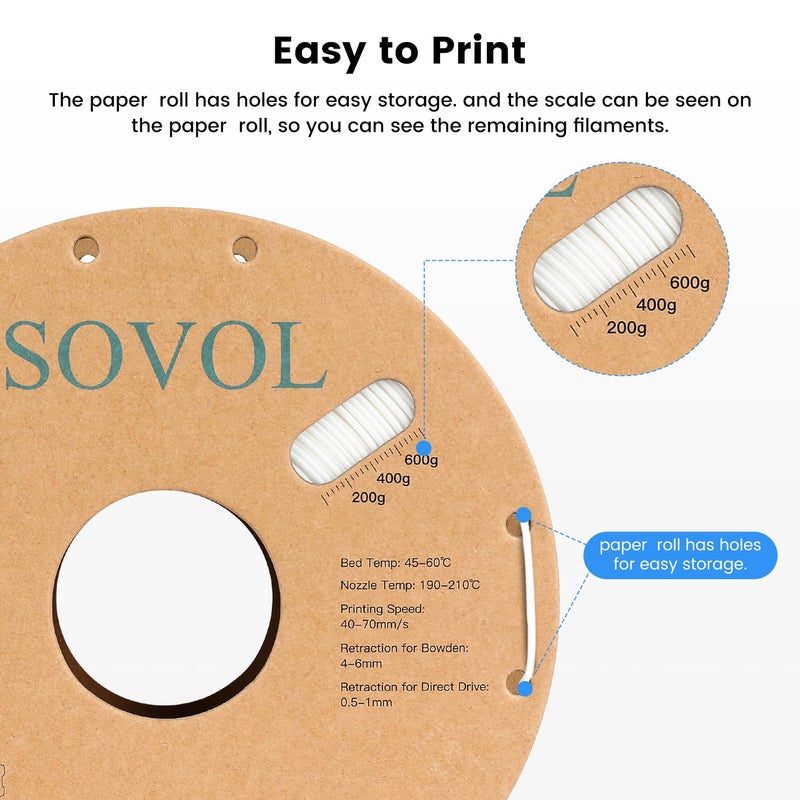 Sovol PLA 3D Printer Filament 2kg (4.4 lbs) Spool Printing Materials, Wiring Tightness, Dimensional Accuracy +/- 0.03 mm, 1.75 mm, Black+White - Image 3